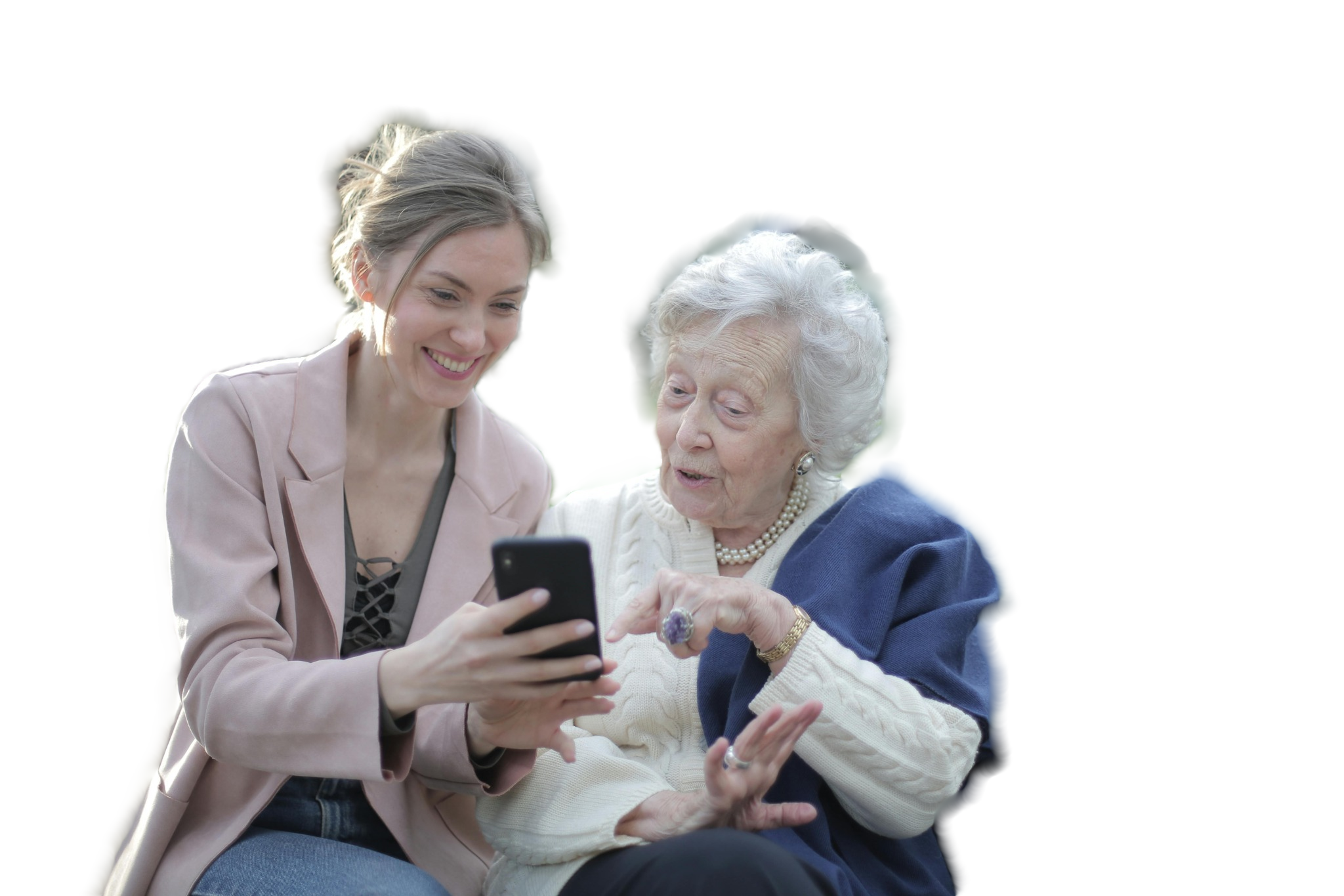 Support worker helping an older participant use a phone